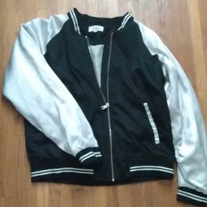 Satin black and white bomber jacket
